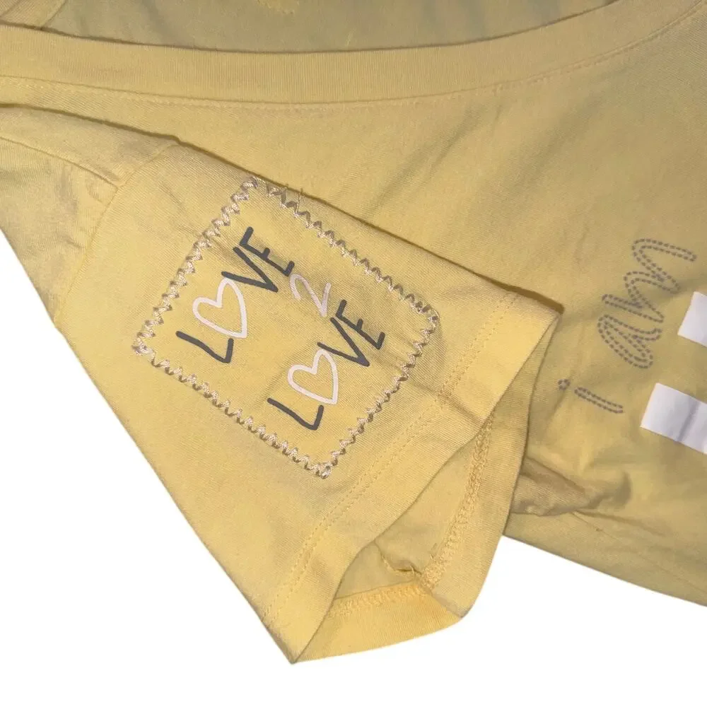 LMS‎ Creations Jamaica I Am Happy Yellow V-Neck Graphic T-Shirt Large